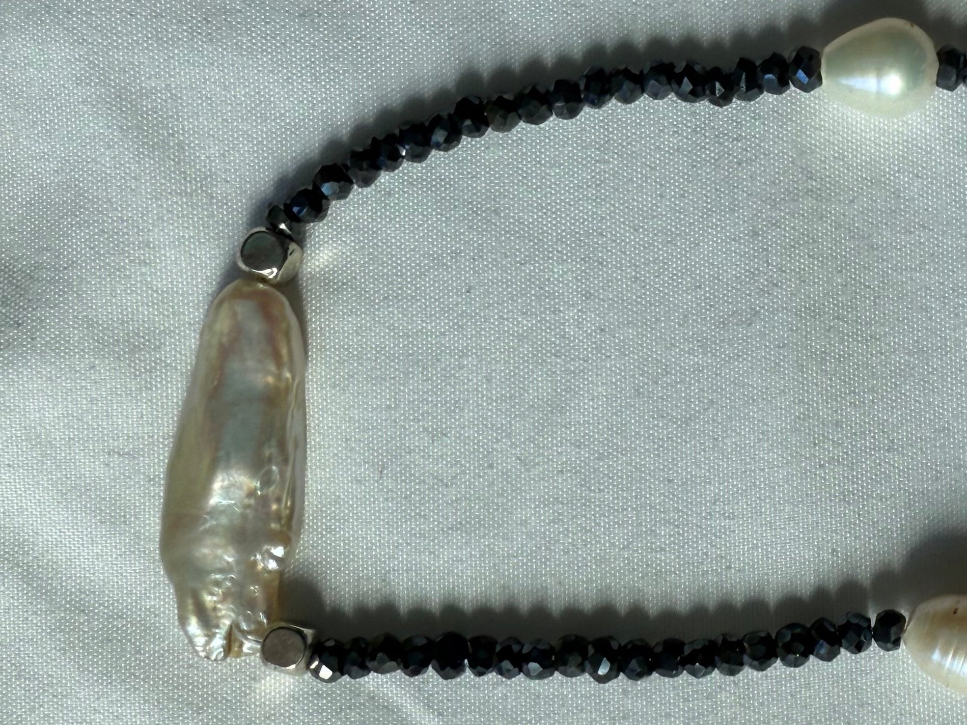 Pearl and black tourmaline choker necklace