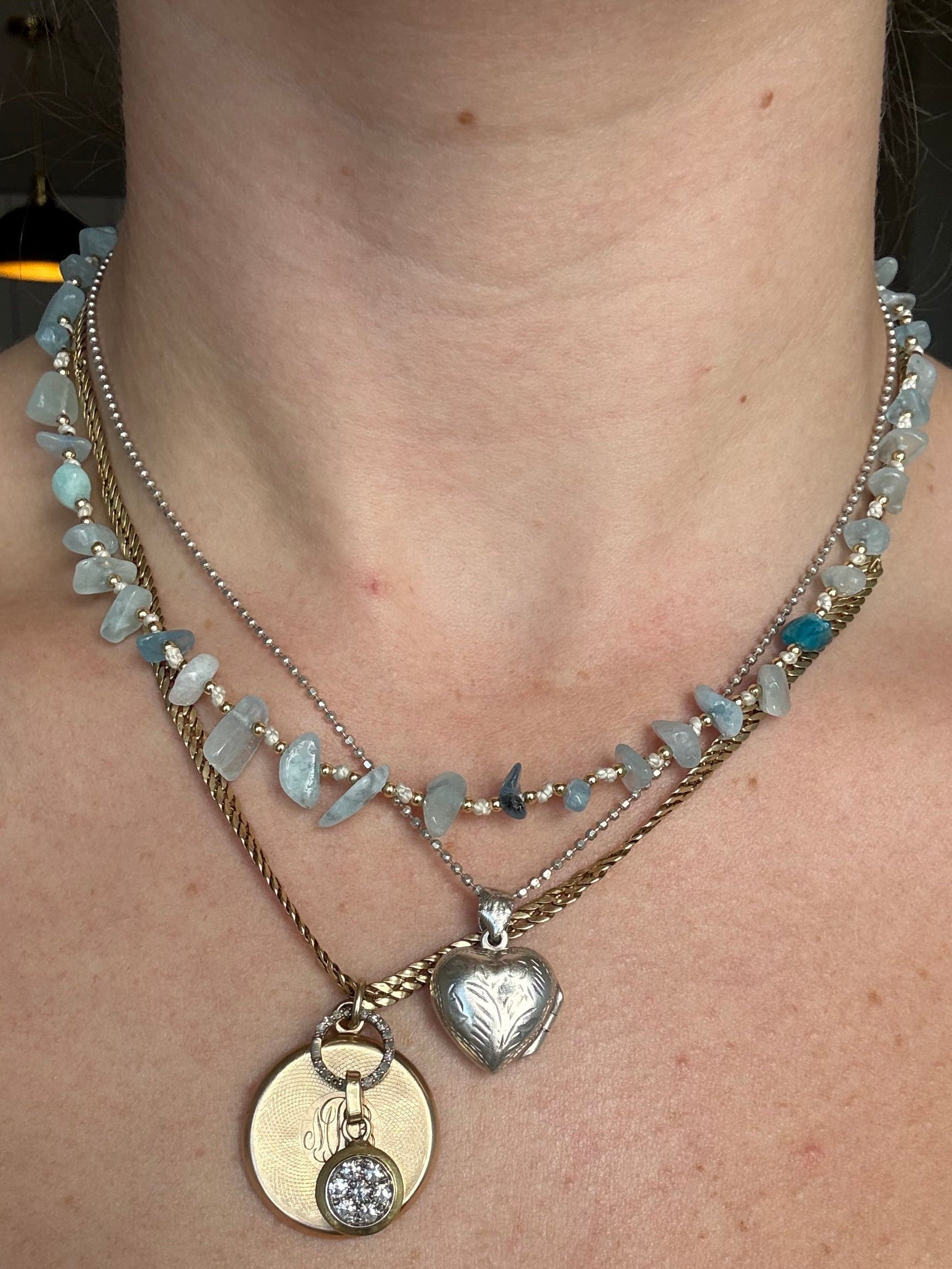 Natural blue gemstone and gold beaded necklace