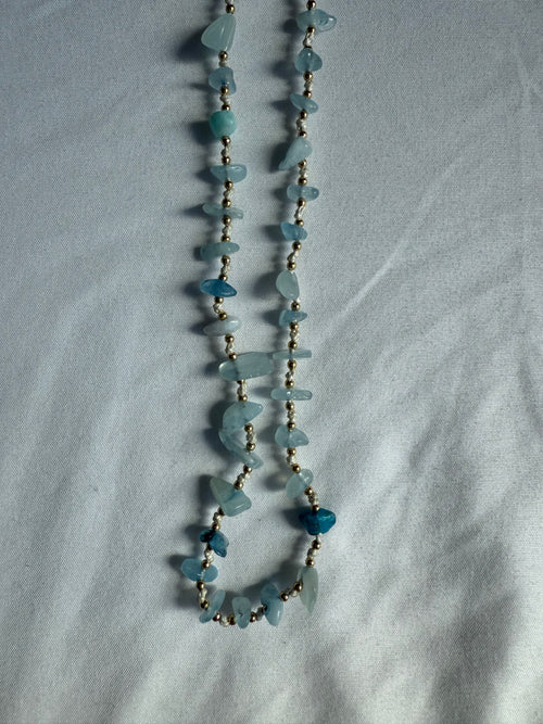 Natural blue gemstone and gold beaded necklace