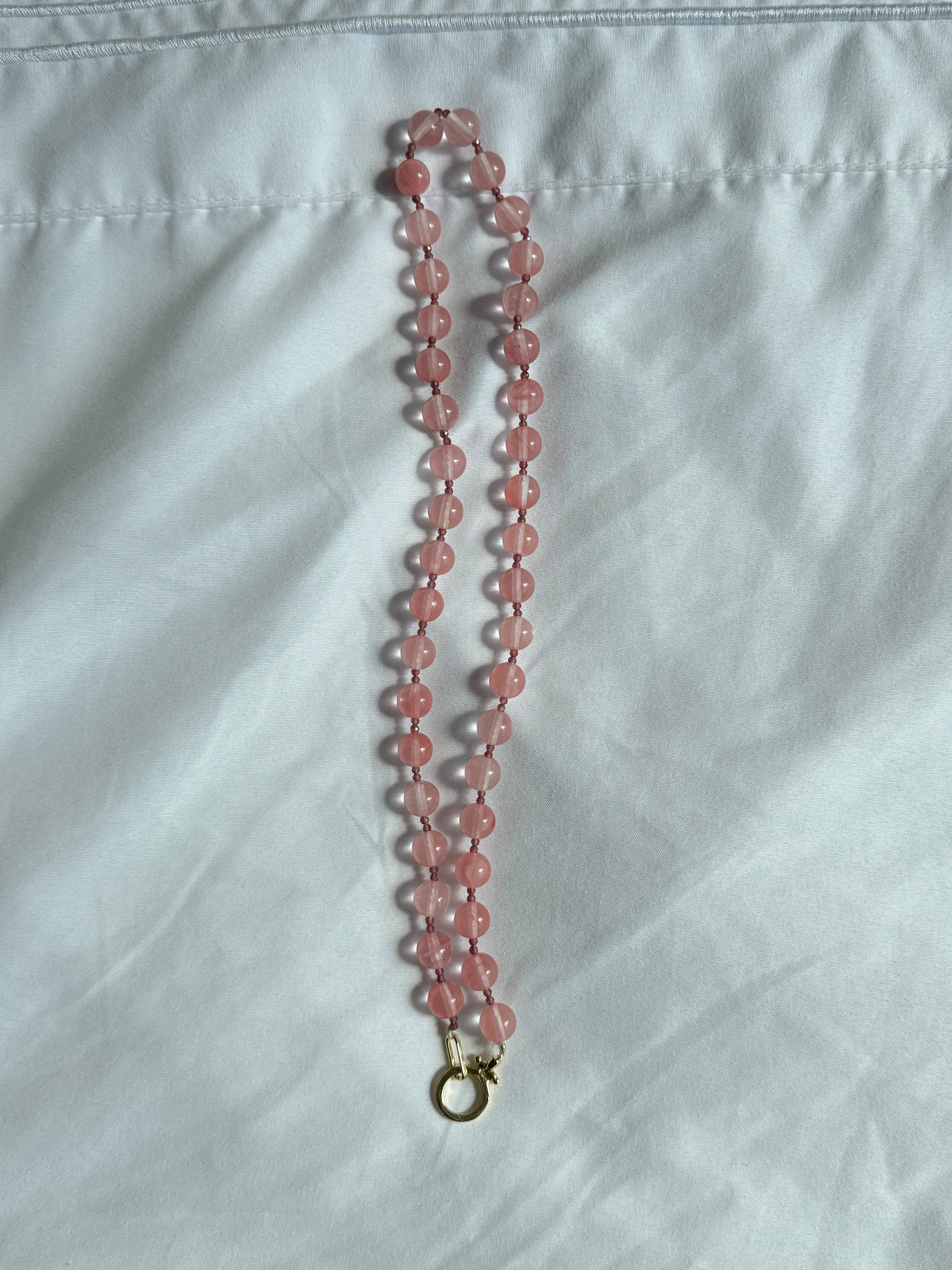 Rose quartz and micro garnet necklace
