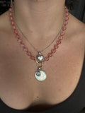 Rose quartz and micro garnet necklace
