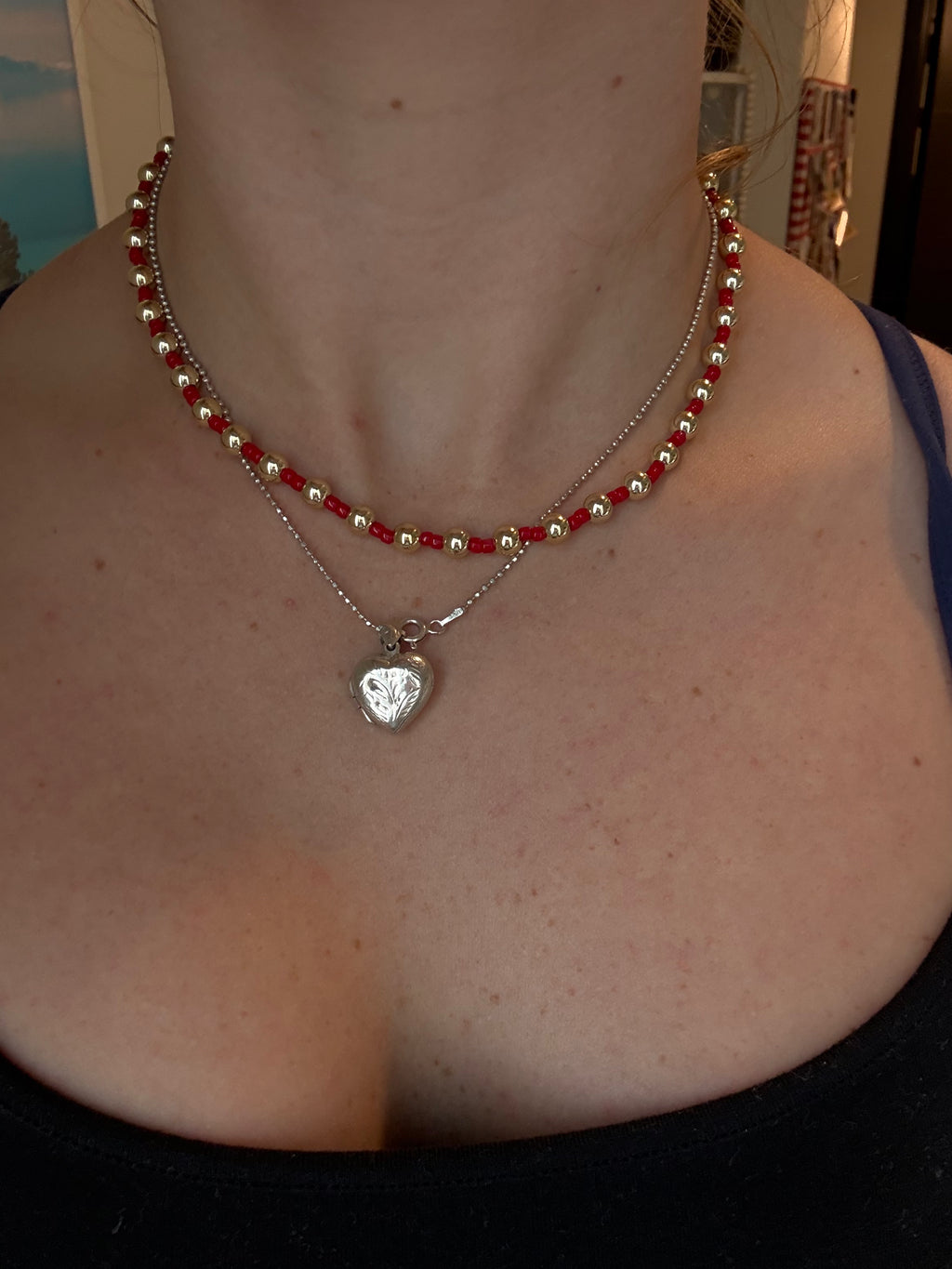 Red and gold beaded necklace